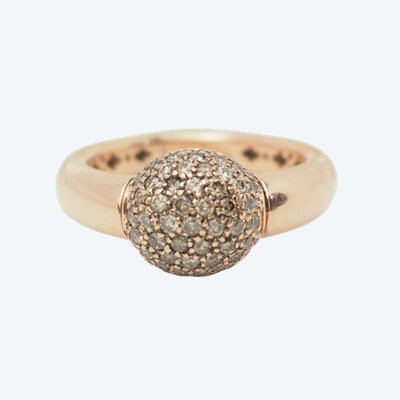 Anello Ball in oro rosa e diamanti color cognac