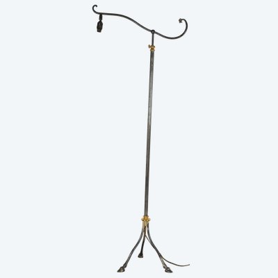 Maison RAMSAY Tripod reading lamp in silver and gold metal, fluted shaft, sabot feet