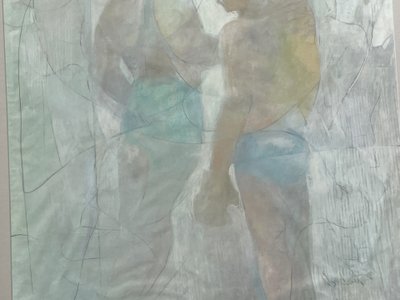 pastel two boxers Mona Jordan (1908-1995) American painter belonging to the ten women in art.