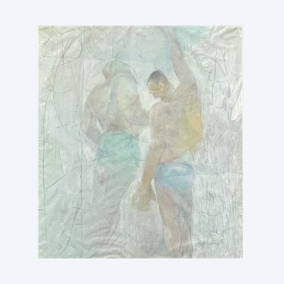 pastel two boxers Mona Jordan (1908-1995) American painter belonging to the ten women in art.
