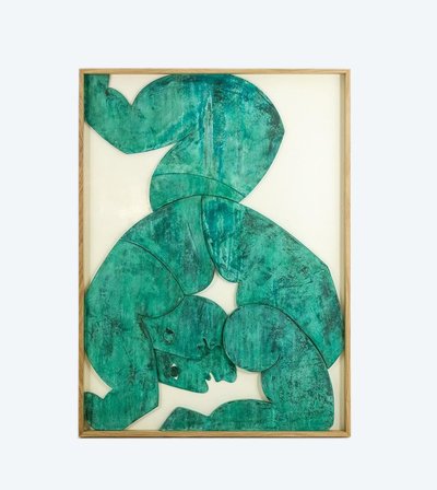 “The Twins”, bas-relief framed in oak wood and patinated copper.LS64863009P