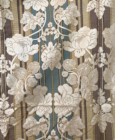 Pair of Art Deco curtains with valance Silver flowers 
