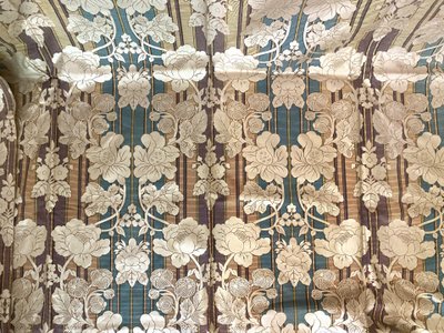 Pair of Art Deco curtains with valance Silver flowers 