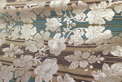Pair of Art Deco curtains with valance Silver flowers 