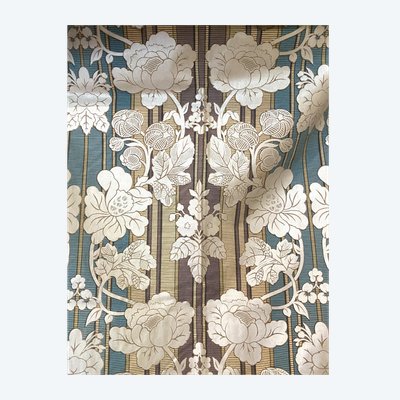 Pair of Art Deco curtains with valance Silver flowers 