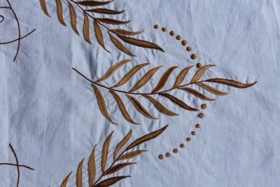 Embroidered tablecloth with fern decoration, size: 235 x 135 cm, perfect condition