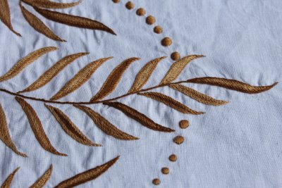 Embroidered tablecloth with fern decoration, size: 235 x 135 cm, perfect condition