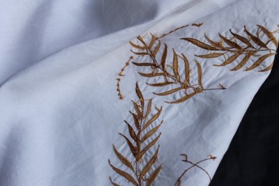 Embroidered tablecloth with fern decoration, size: 235 x 135 cm, perfect condition