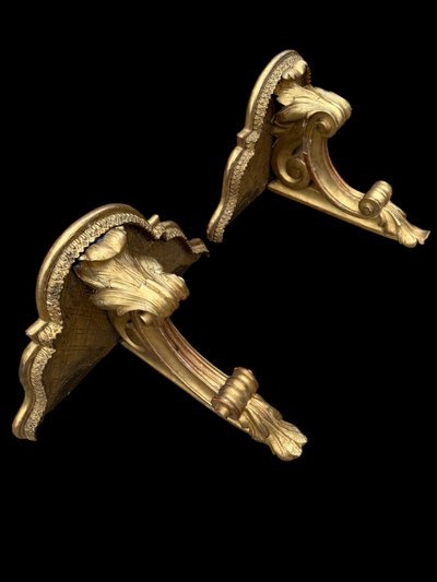Coppia di consolle da parete in legno dorato del XIX secolo, periodo Napoleone III
