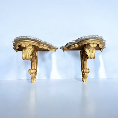 Coppia di consolle da parete in legno dorato del XIX secolo, periodo Napoleone III