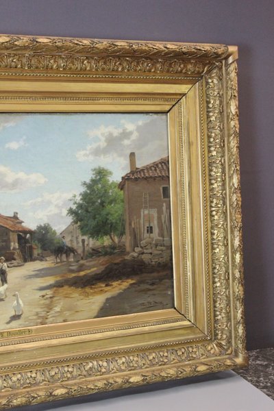 Öl auf Leinwand von Boudier, Bauernhof in den Vogesen, 19. Jahrhundert