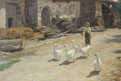Öl auf Leinwand von Boudier, Bauernhof in den Vogesen, 19. Jahrhundert