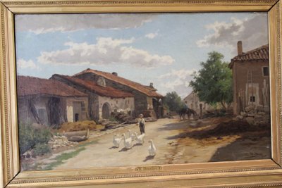 Öl auf Leinwand von Boudier, Bauernhof in den Vogesen, 19. Jahrhundert