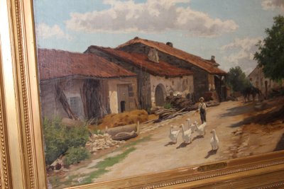 Öl auf Leinwand von Boudier, Bauernhof in den Vogesen, 19. Jahrhundert