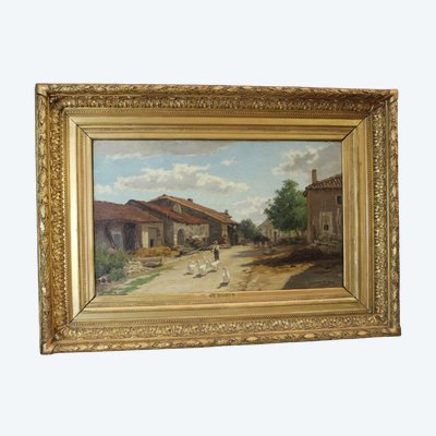 Öl auf Leinwand von Boudier, Bauernhof in den Vogesen, 19. Jahrhundert