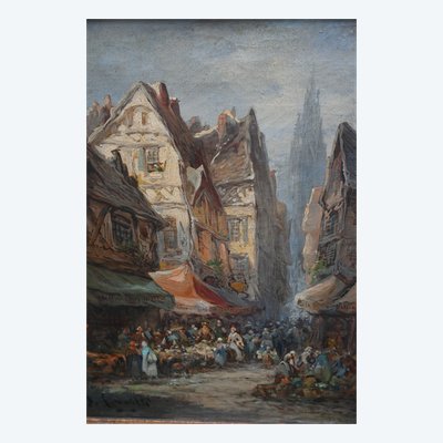 Ansicht von Caen, Öl auf Leinwand, spätes 19. Jahrhundert