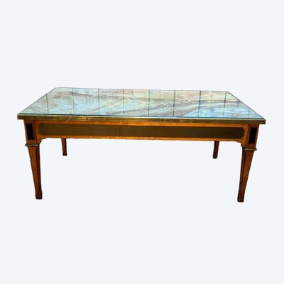 Louis XVI style coffee table in marble and cherry
