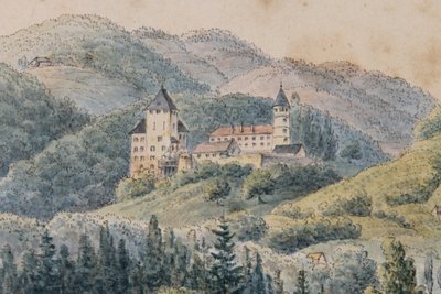 Aquarelle paysage de Bavière ou du Tyrol signée et datée Kofler 1904 Autriche Allemagne