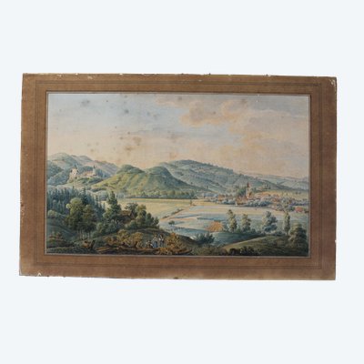 Aquarelle paysage de Bavière ou du Tyrol signée et datée Kofler 1904 Autriche Allemagne