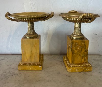 Pair of cassolettes - bronze and marble - France - 19th century
