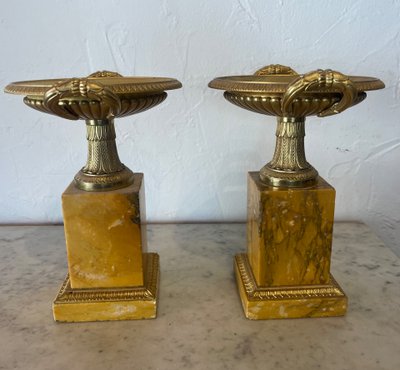 Pair of cassolettes - bronze and marble - France - 19th century