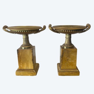 Pair of cassolettes - bronze and marble - France - 19th century