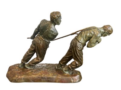 Importante scultura - bronzo - i trasportatori - V. Demanet - Belgio - XX secolo