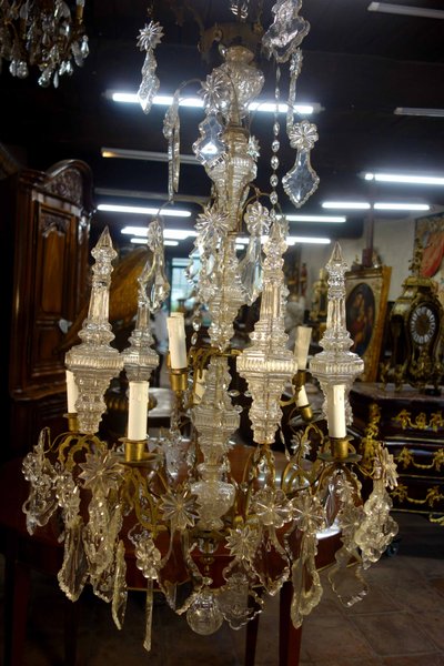 Importante lampadario a gabbia per chiesa in cristallo tagliato