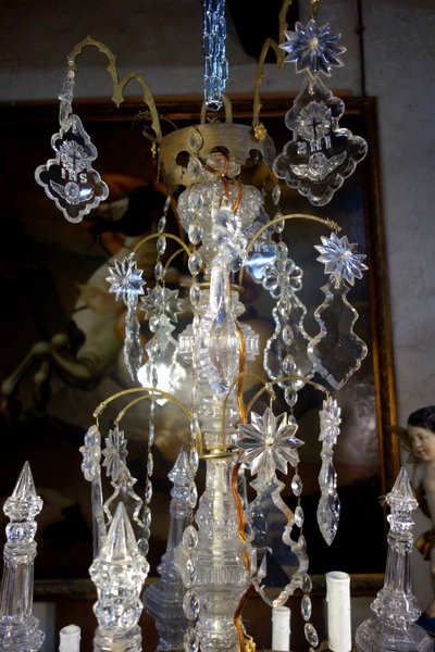 Importante lampadario a gabbia per chiesa in cristallo tagliato