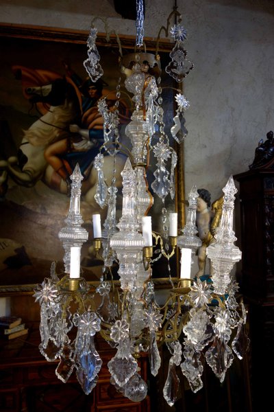 Importante lampadario a gabbia per chiesa in cristallo tagliato