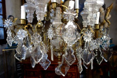 Importante lampadario a gabbia per chiesa in cristallo tagliato