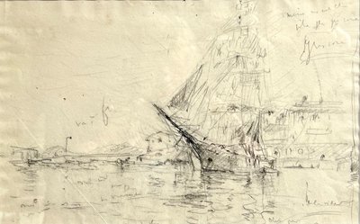Georges RICARD-CORDINGLEY. Schooner at the dock.