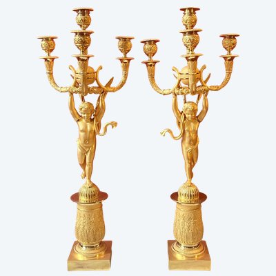 Pair of candelabra with Cupids, Charles X period