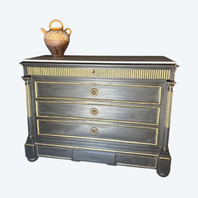 Napoleon III Kommode aus dem Ende des 19. Jahrhunderts, reiche Patina in Schwarz und Gold