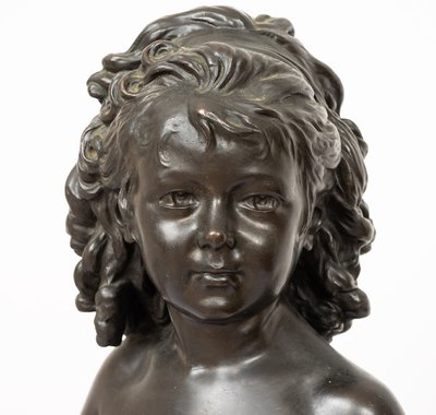 Sculpture ancienne en bronze patiné et doré signée « Houdon ». France, XIXe siècle.