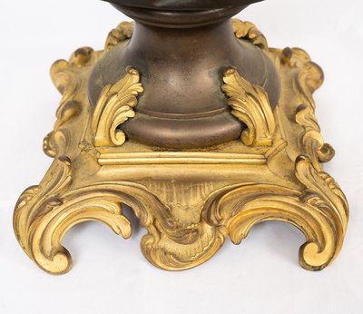 Sculpture ancienne en bronze patiné et doré signée « Houdon ». France, XIXe siècle.