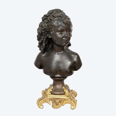 Sculpture ancienne en bronze patiné et doré signée « Houdon ». France, XIXe siècle.
