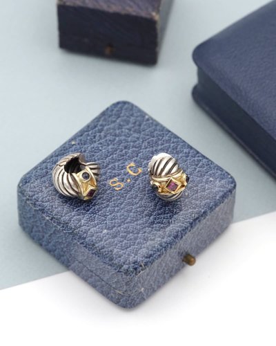 Créoles style néo-étrusque en or 14 karats et argent, style David Yurman, Americain, bijou moderne