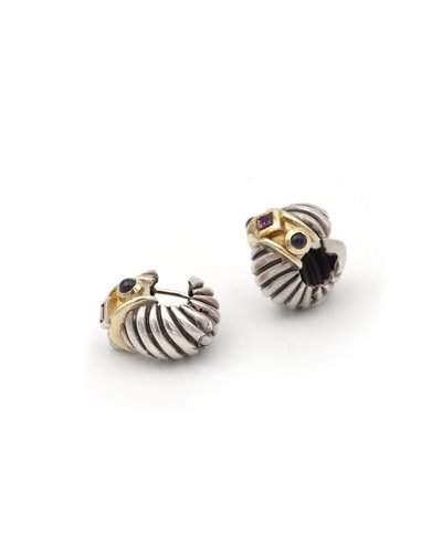 Créoles style néo-étrusque en or 14 karats et argent, style David Yurman, Americain, bijou moderne