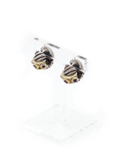 Créoles style néo-étrusque en or 14 karats et argent, style David Yurman, Americain, bijou moderne