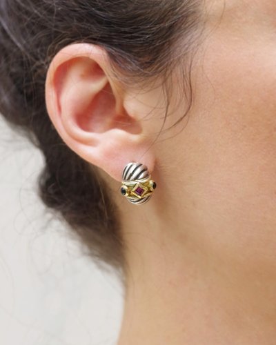 Créoles style néo-étrusque en or 14 karats et argent, style David Yurman, Americain, bijou moderne