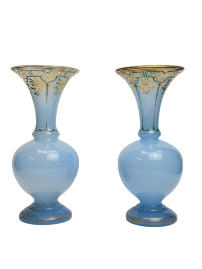 Pair of Napoleon III blue linen opaline vases