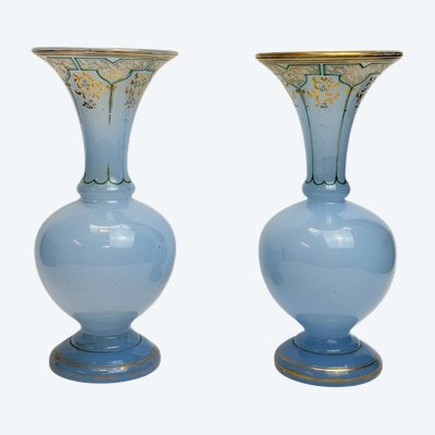 Pair of Napoleon III blue linen opaline vases