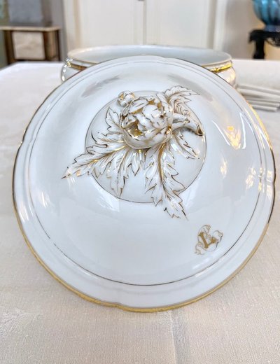 Soup tureen Limoges porcelain - Jean Pouyat - Tableware - Monograms - Vieux Paris