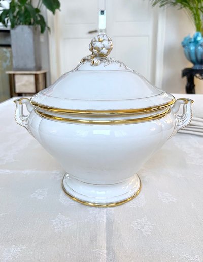 Soup tureen Limoges porcelain - Jean Pouyat - Tableware - Monograms - Vieux Paris
