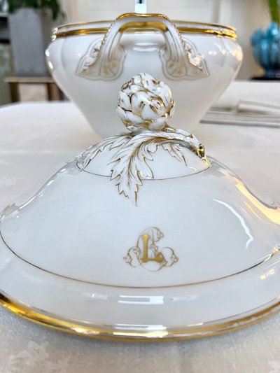 Soup tureen Limoges porcelain - Jean Pouyat - Tableware - Monograms - Vieux Paris