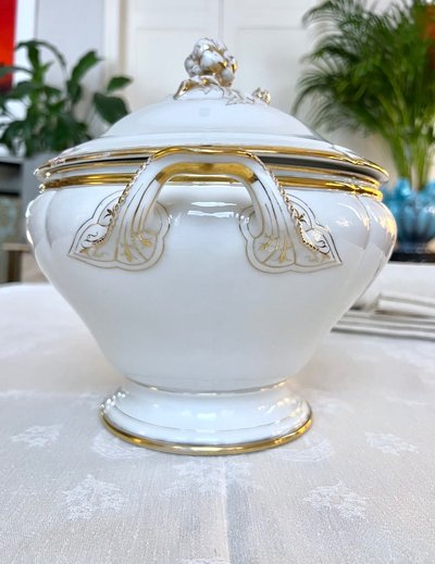 Soup tureen Limoges porcelain - Jean Pouyat - Tableware - Monograms - Vieux Paris