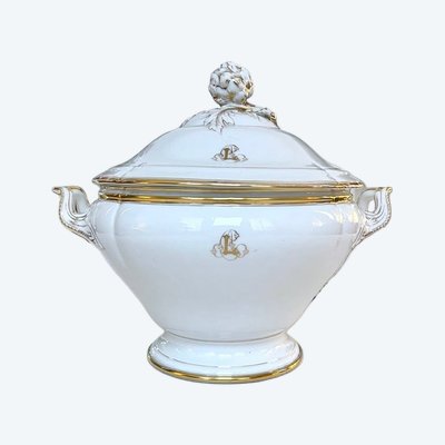 Soup tureen Limoges porcelain - Jean Pouyat - Tableware - Monograms - Vieux Paris