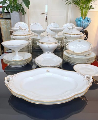 Grande piatto da portata ovale - Porcellana di Limoges Jean Pouyat - Monogrammi - Vieux Paris