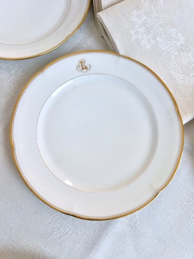 Dessertteller Weißes Porzellan - Limoges - Jean Pouyat - Vieux Paris - Monogramme